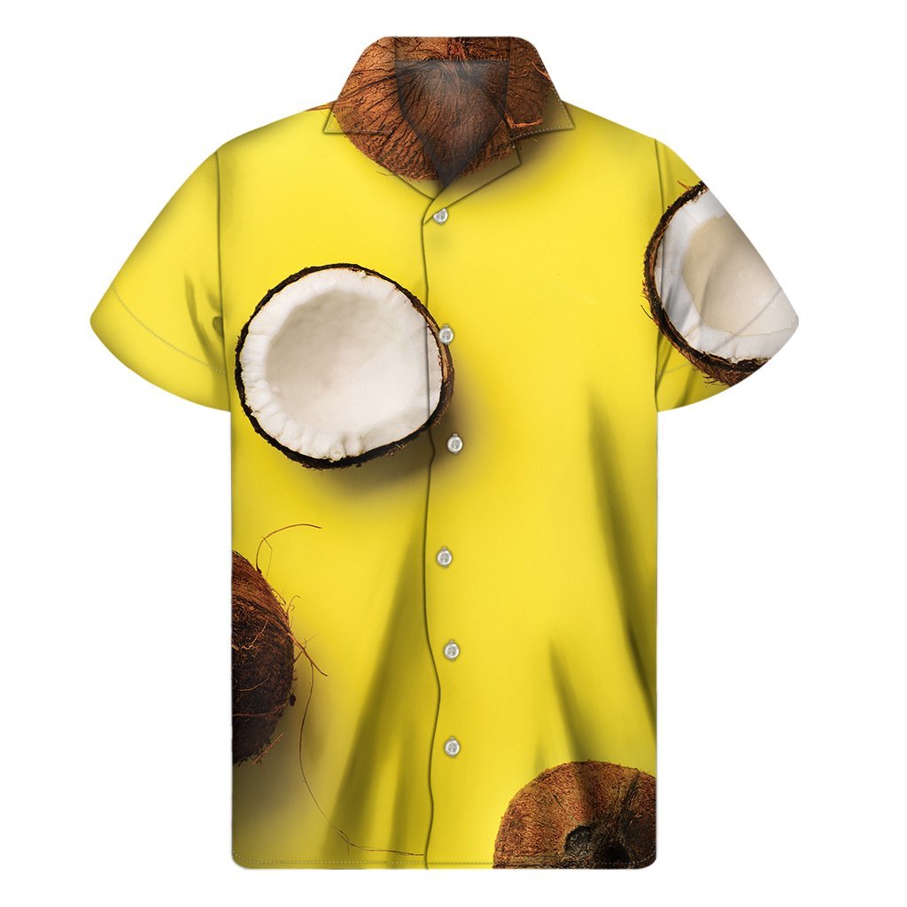 Yellow Coconut Pattern Print Mens Short Sleeve Shirt Hawaiian