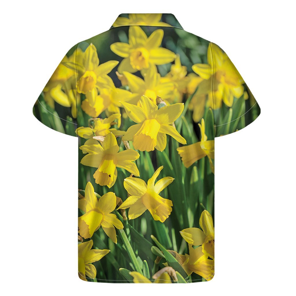 Yellow Daffodil Flower Print Mens Short Sleeve Shirt Hawaiian