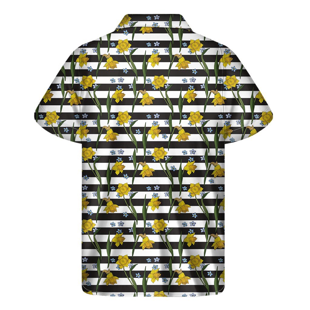 Yellow Daffodil Striped Pattern Print Mens Short Sleeve Shirt Hawaiian