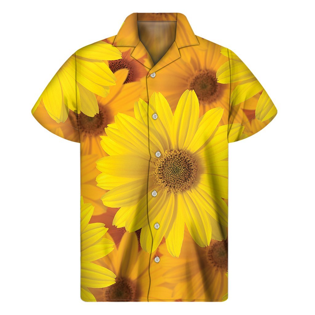 Yellow Daisy Flower Print Mens Short Sleeve Shirt Hawaiian