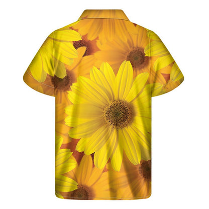 Yellow Daisy Flower Print Mens Short Sleeve Shirt Hawaiian