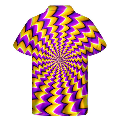 Yellow Dizzy Moving Optical Illusion Mens Short Sleeve Shirt Hawaiian