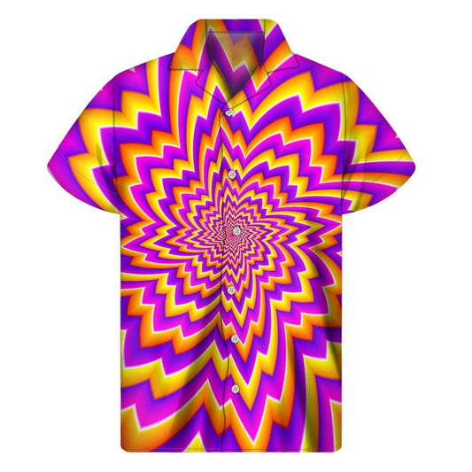 Yellow Expansion Moving Optical Illusion Mens Short Sleeve Shirt Hawaiian