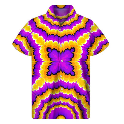 Yellow Explosion Moving Optical Illusion Mens Short Sleeve Shirt Hawaiian