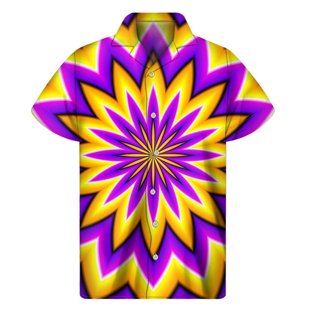 Yellow Flower Moving Optical Illusion Mens Short Sleeve Shirt Hawaiian