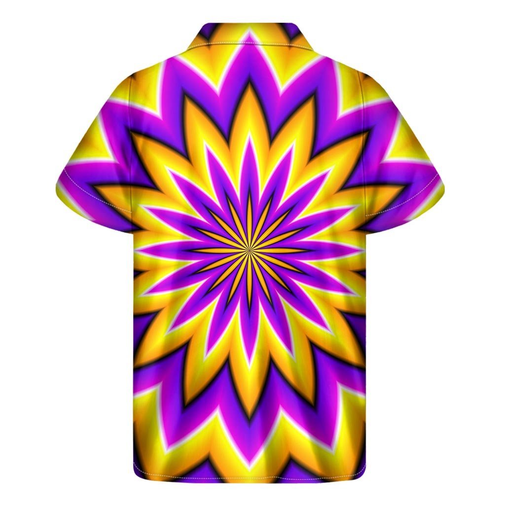 Yellow Flower Moving Optical Illusion Mens Short Sleeve Shirt Hawaiian