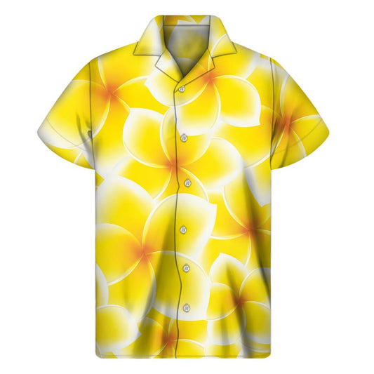 Yellow Frangipani Pattern Print Mens Short Sleeve Shirt Hawaiian