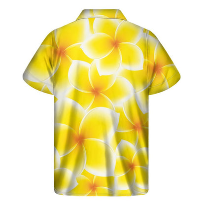 Yellow Frangipani Pattern Print Mens Short Sleeve Shirt Hawaiian