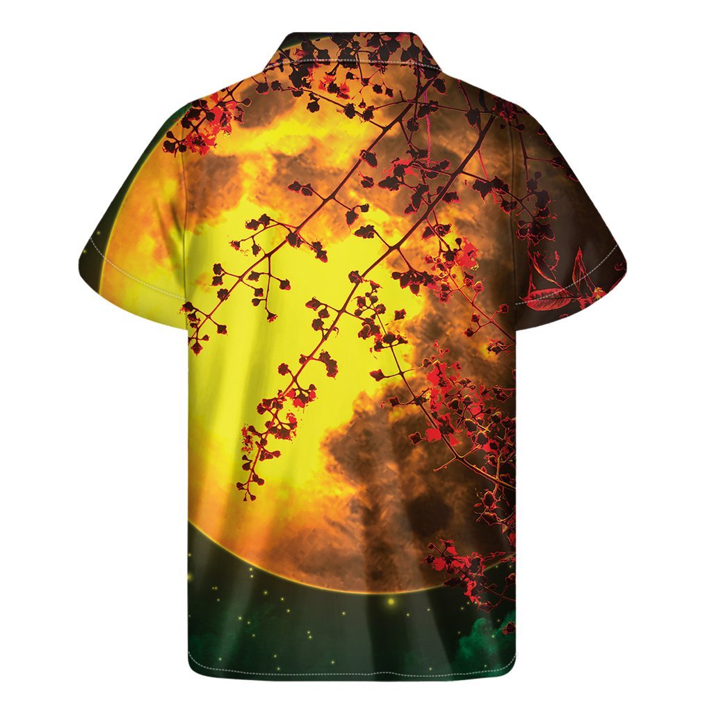 Yellow Full Moon Print Mens Short Sleeve Shirt Hawaiian