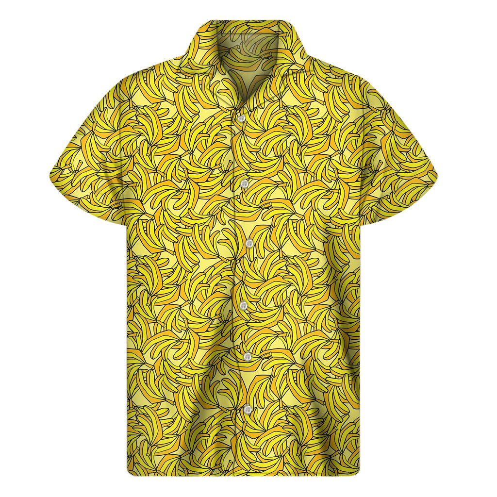 Yellow Geometric Banana Pattern Print Mens Short Sleeve Shirt Hawaiian