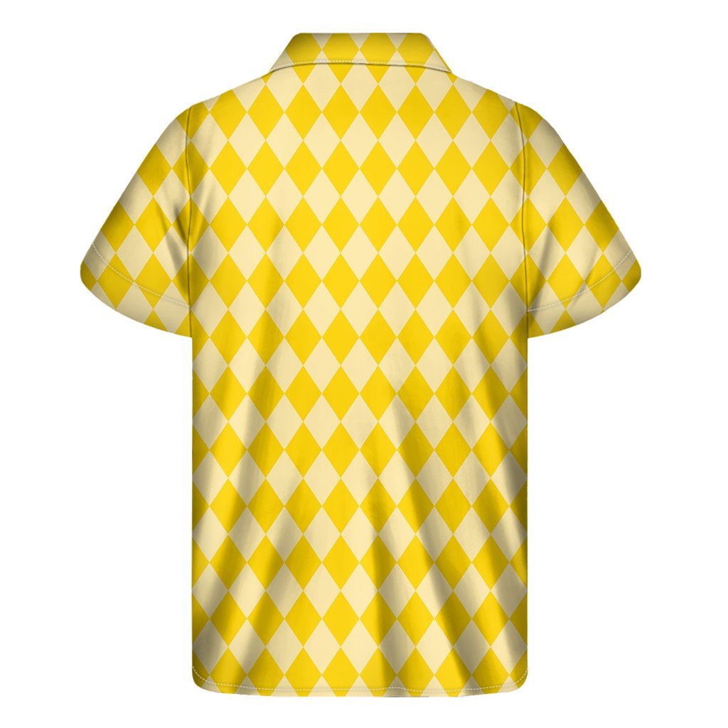 Yellow Harlequin Pattern Print Mens Short Sleeve Shirt Hawaiian