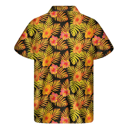 Yellow Hawaiian Tropical Pattern Print Mens Short Sleeve Shirt