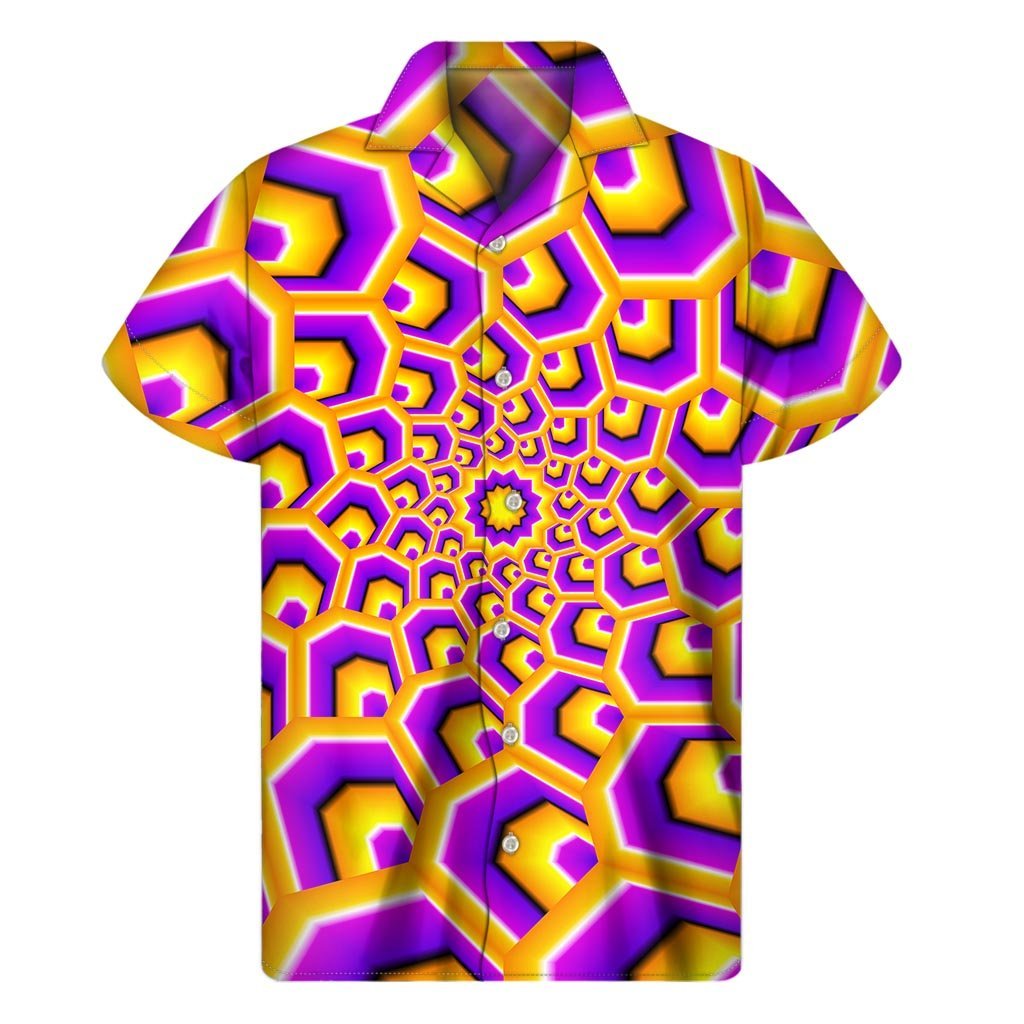 Yellow Hive Moving Optical Illusion Mens Short Sleeve Shirt Hawaiian