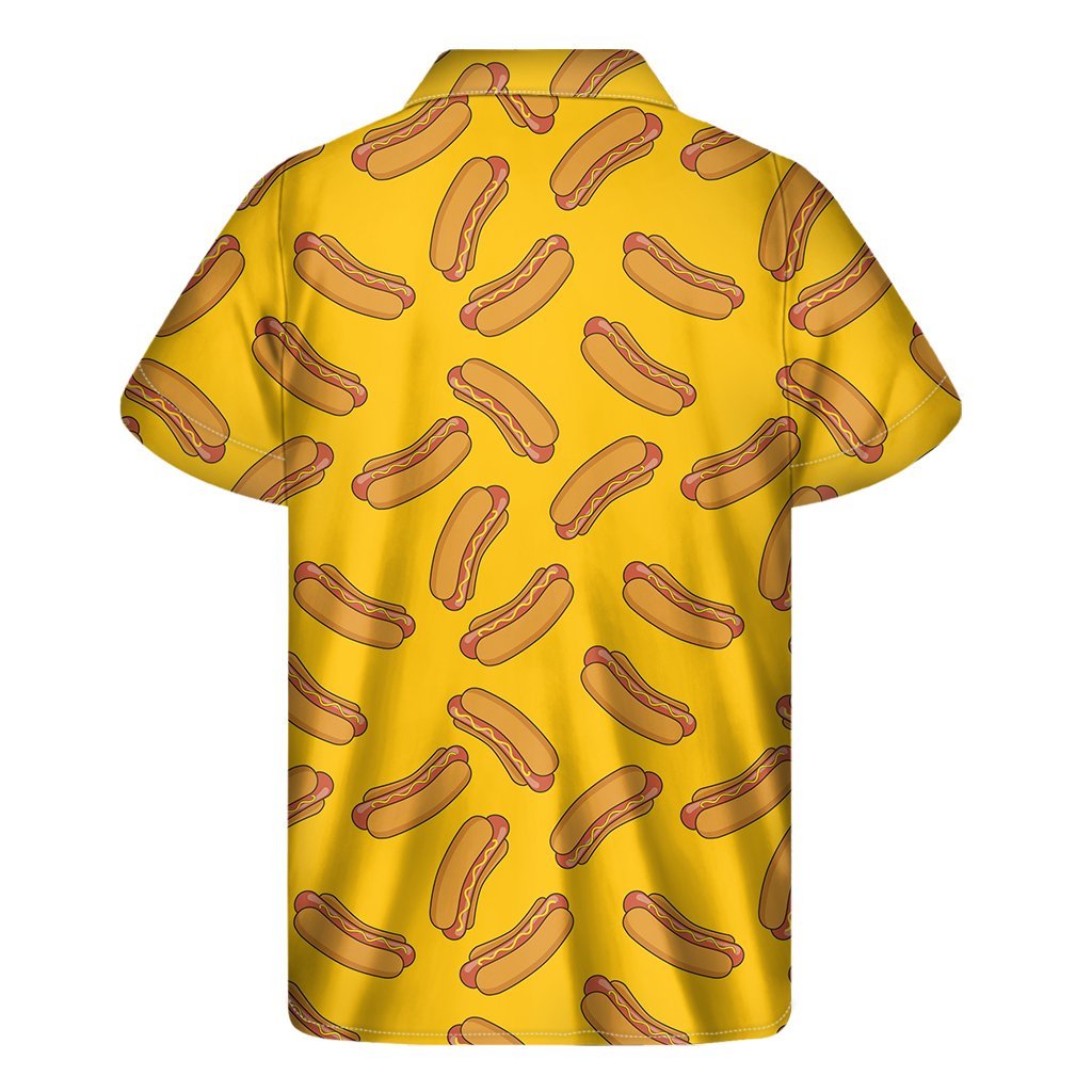 Yellow Hot Dog Pattern Print Mens Short Sleeve Shirt Hawaiian