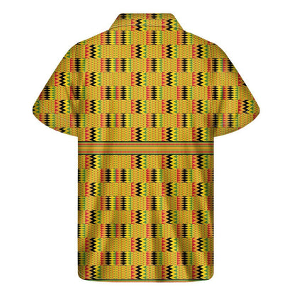 Yellow Kente Pattern Print Mens Short Sleeve Shirt Hawaiian