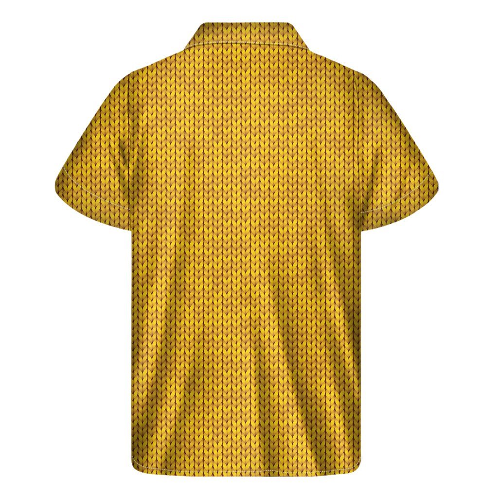 Yellow Knitted Pattern Print Mens Short Sleeve Shirt Hawaiian