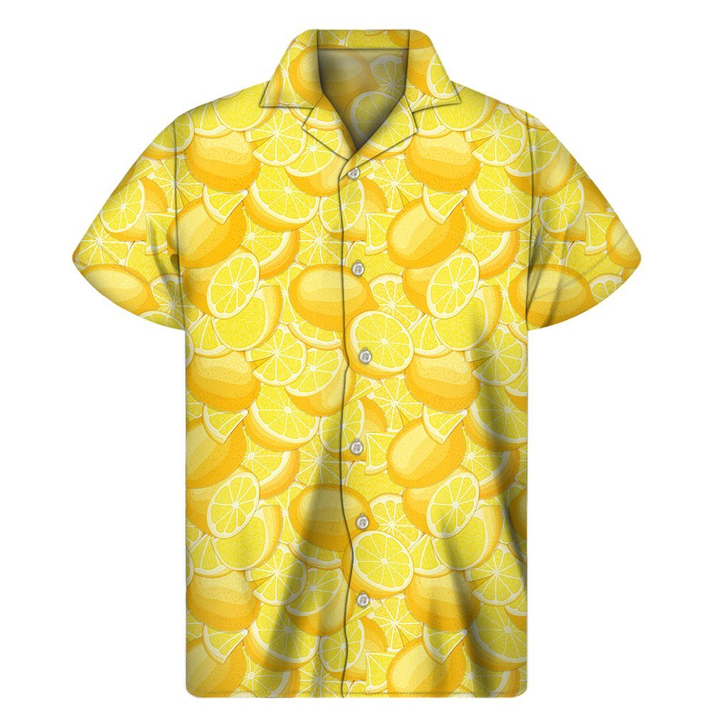 Yellow Lemon Pattern Print Mens Short Sleeve Shirt Hawaiian