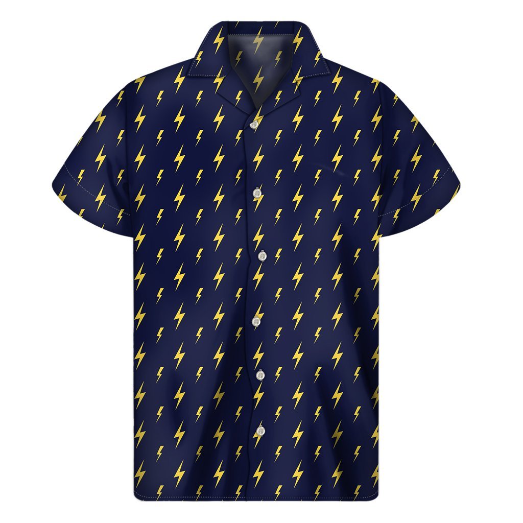 Yellow Lightning Bolts Pattern Print Mens Short Sleeve Shirt Hawaiian