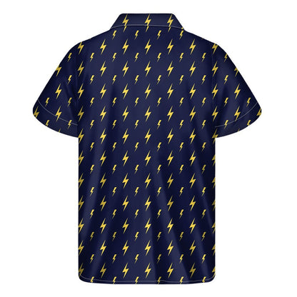 Yellow Lightning Bolts Pattern Print Mens Short Sleeve Shirt Hawaiian