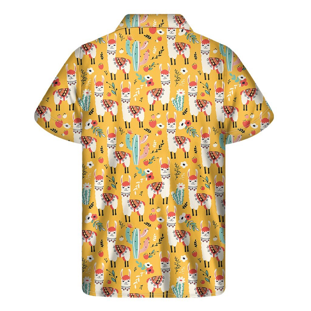 Yellow Llama Pattern Print Mens Short Sleeve Shirt Hawaiian