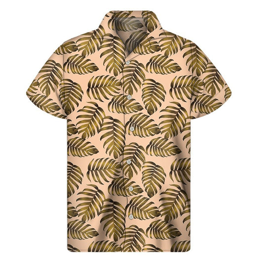 Yellow Monstera Leaves Pattern Print Mens Short Sleeve Shirt Hawaiian