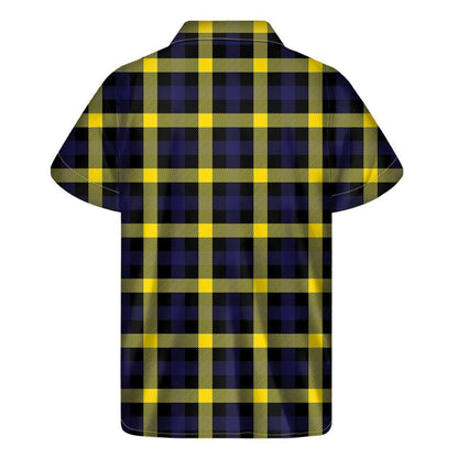 Yellow Navy And Black Plaid Print Mens Short Sleeve Shirt Hawaiian