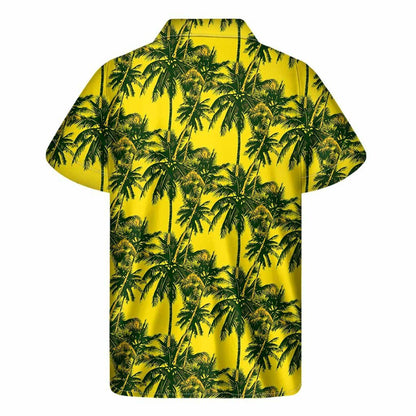 Yellow Palm Tree Pattern Print Mens Short Sleeve Shirt Hawaiian