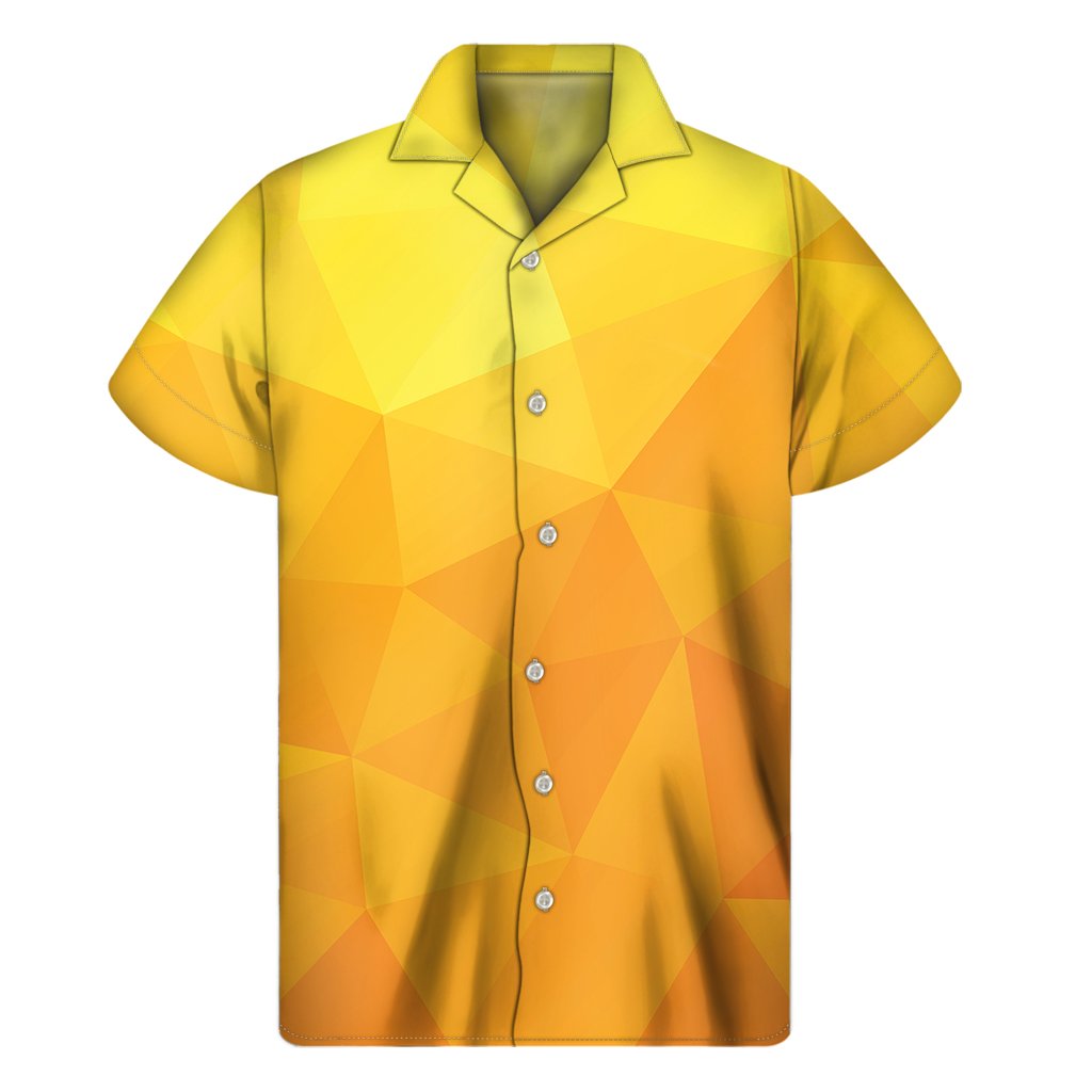 Yellow Polygonal Geometric Print Mens Short Sleeve Shirt Hawaiian