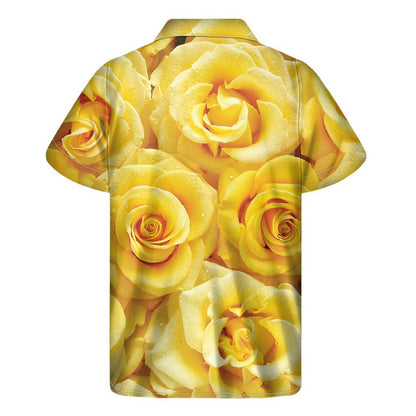 Yellow Rose Print Mens Short Sleeve Shirt Hawaiian