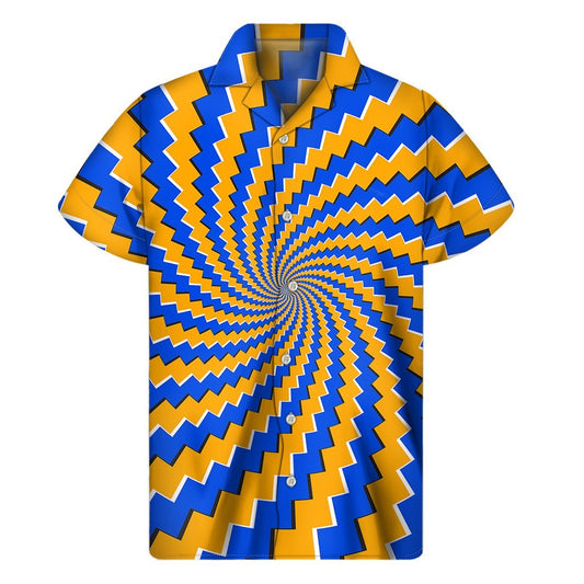 Yellow Spiral Moving Optical Illusion Mens Short Sleeve Shirt Hawaiian