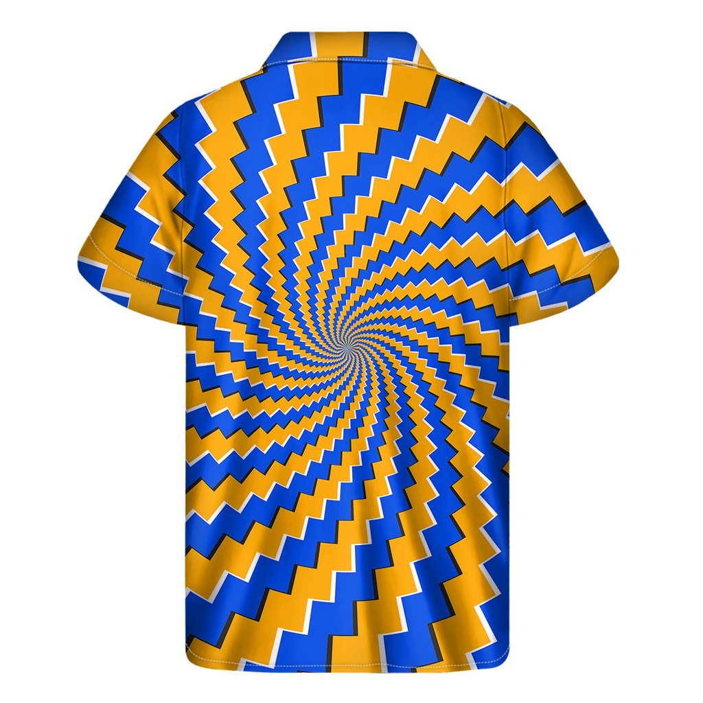 Yellow Spiral Moving Optical Illusion Mens Short Sleeve Shirt Hawaiian