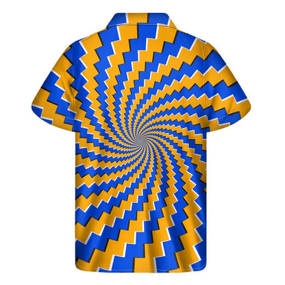 Yellow Spiral Moving Optical Illusion Mens Short Sleeve Shirt Hawaiian