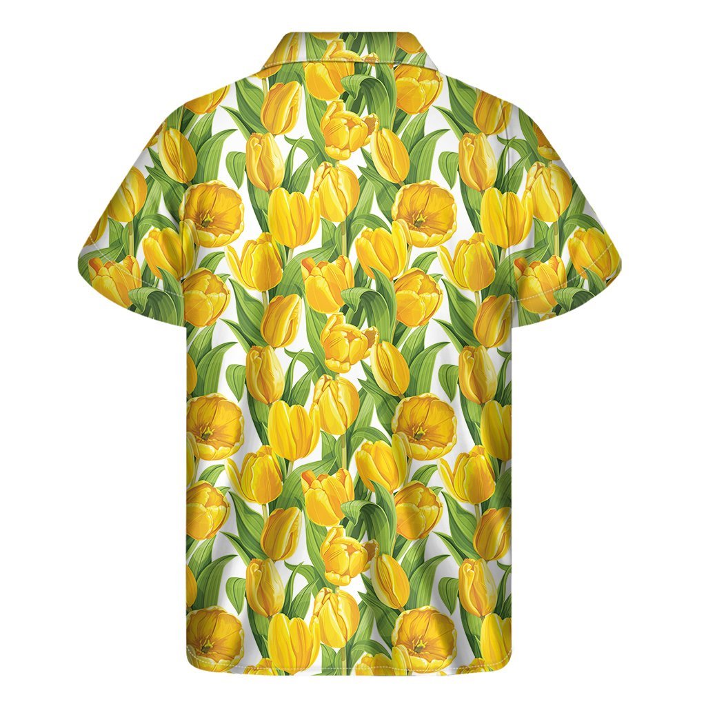 Yellow Spring Tulip Pattern Print Mens Short Sleeve Shirt Hawaiian