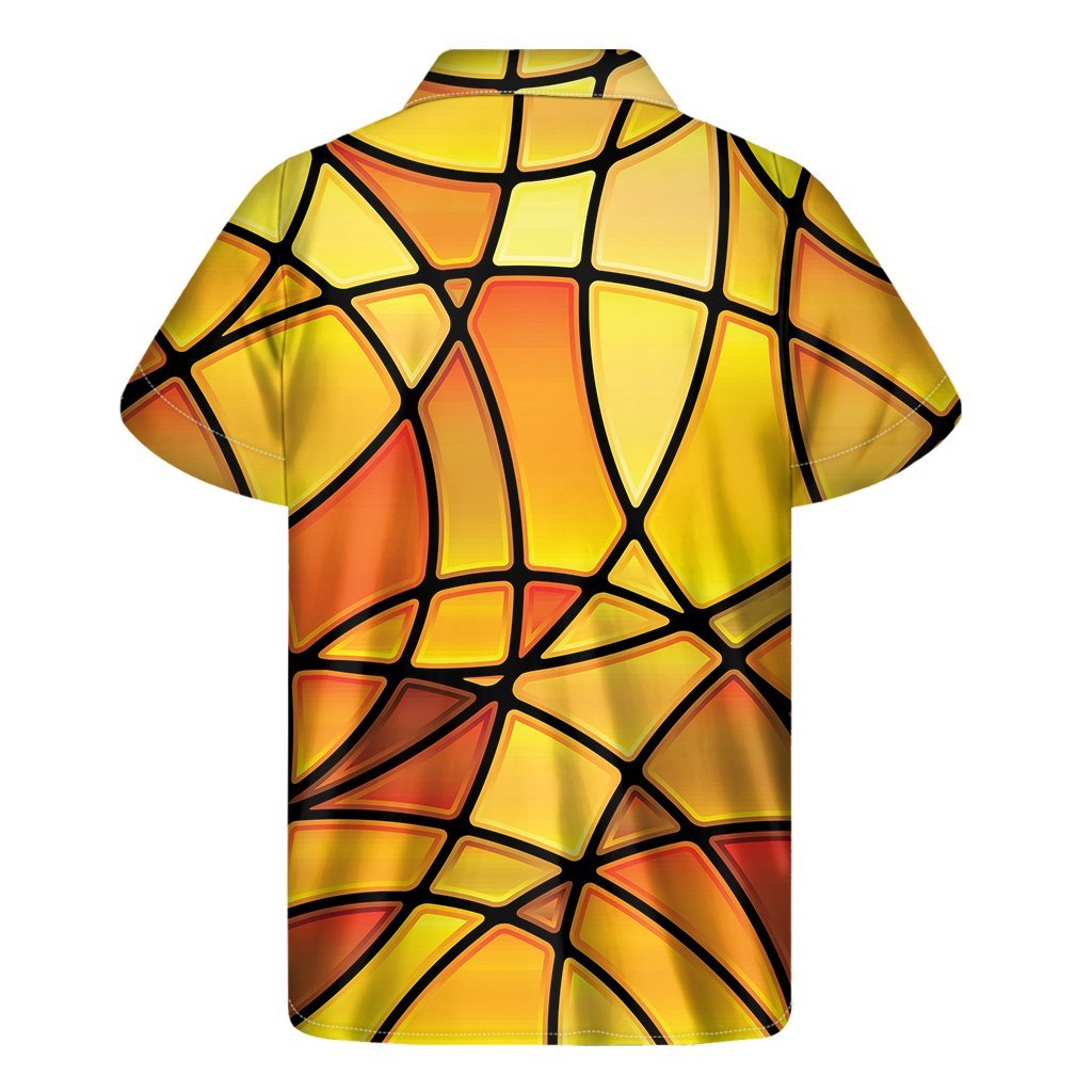 Yellow Stained Glass Mosaic Print Mens Short Sleeve Shirt Hawaiian