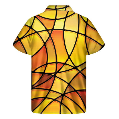 Yellow Stained Glass Mosaic Print Mens Short Sleeve Shirt Hawaiian