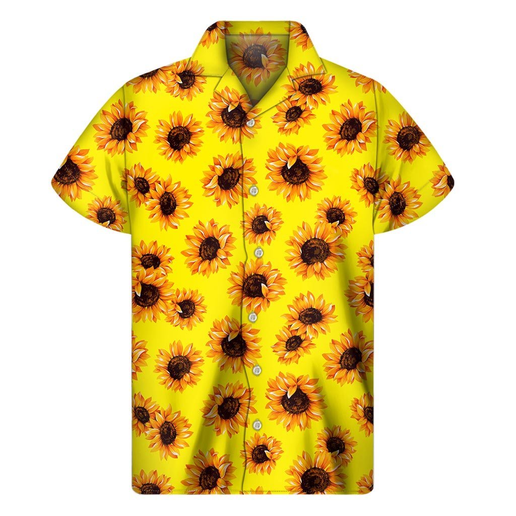 Yellow Sunflower Pattern Print Mens Short Sleeve Shirt Hawaiian