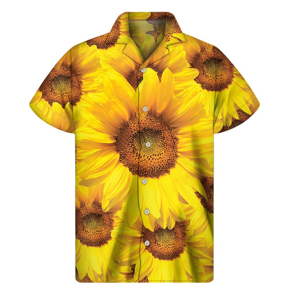 Yellow Sunflower Print Mens Short Sleeve Shirt Hawaiian