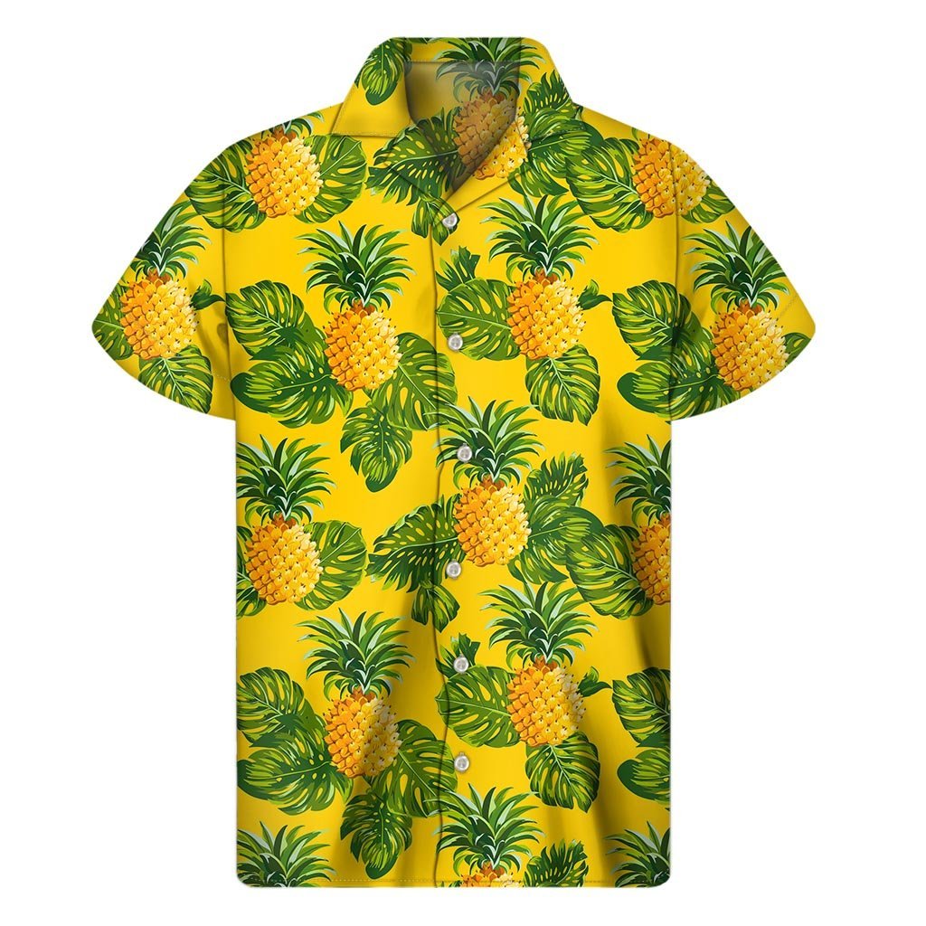 Yellow Tropical Pineapple Pattern Print Mens Short Sleeve Shirt Hawaiian