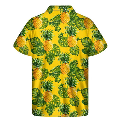 Yellow Tropical Pineapple Pattern Print Mens Short Sleeve Shirt Hawaiian