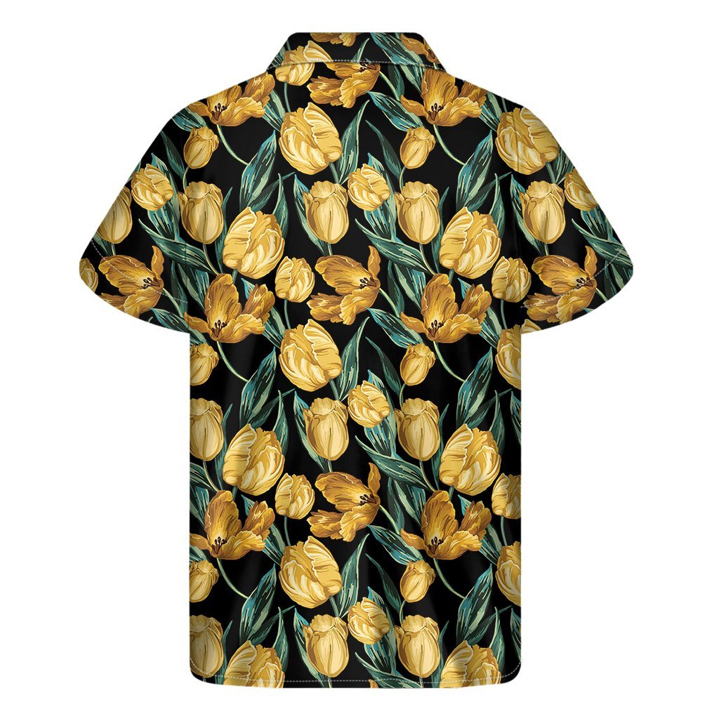 Yellow Tulip Floral Pattern Print Mens Short Sleeve Shirt Hawaiian