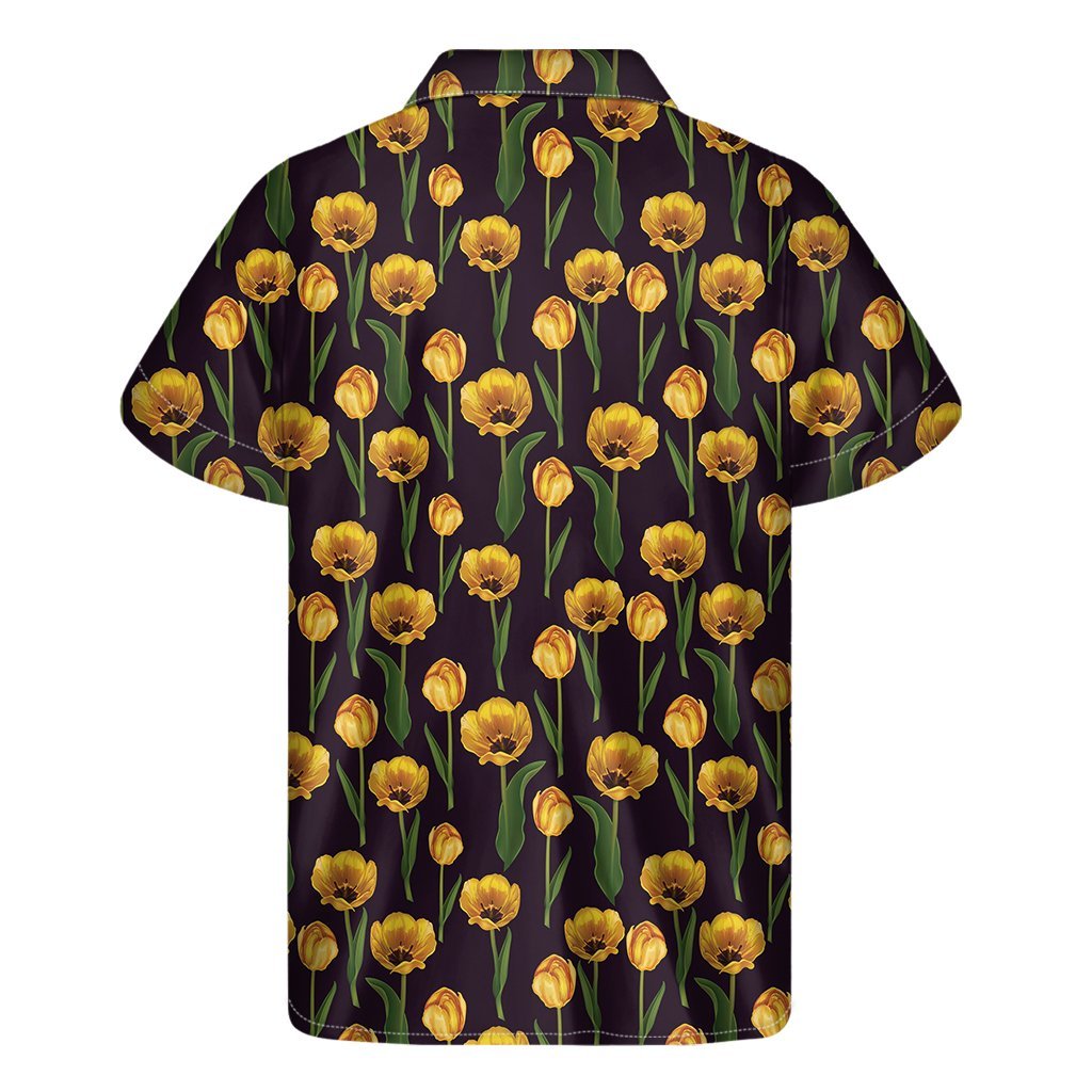 Yellow Tulip Flower Pattern Print Mens Short Sleeve Shirt Hawaiian