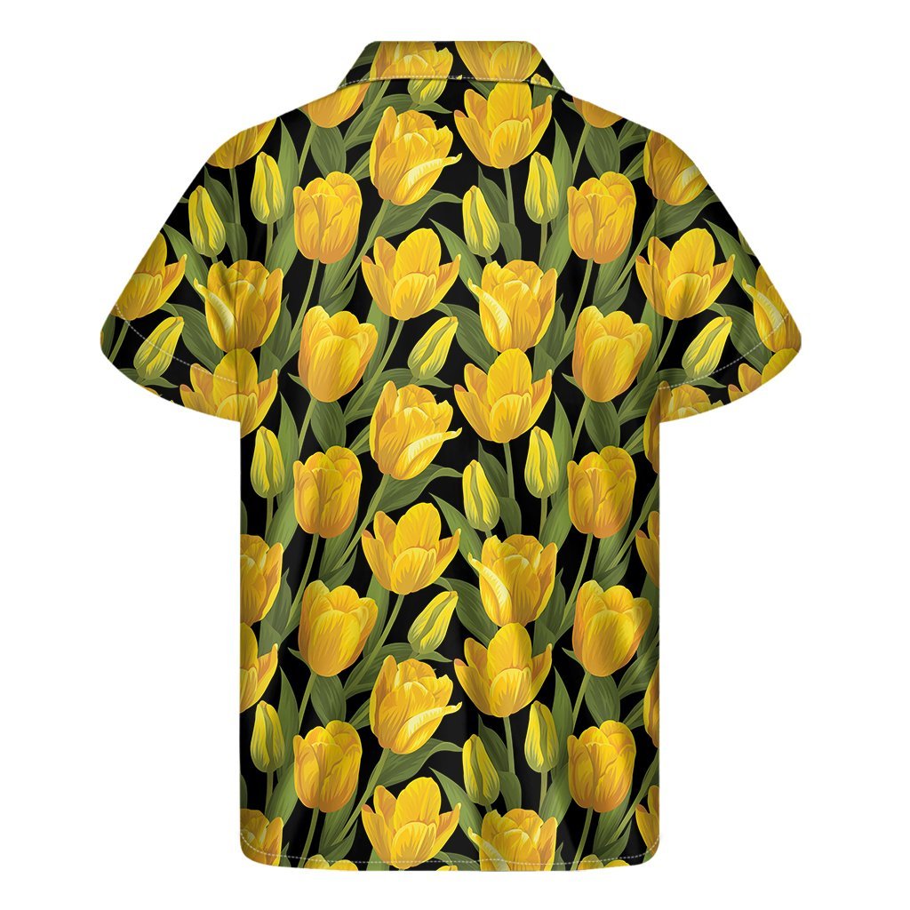 Yellow Tulip Pattern Print Mens Short Sleeve Shirt Hawaiian