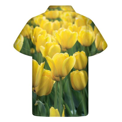 Yellow Tulip Print Mens Short Sleeve Shirt Hawaiian