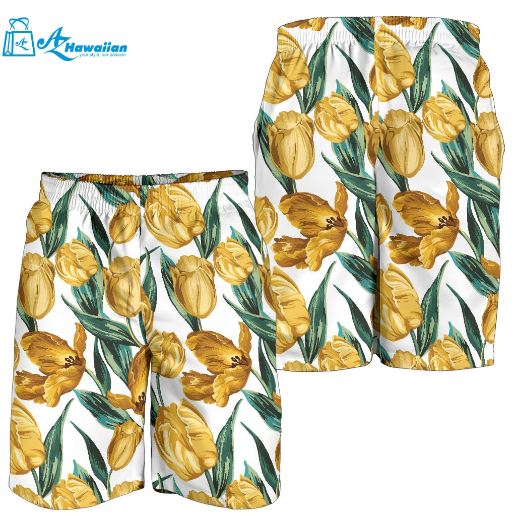 Yellow Tulips Pattern Men Shorts