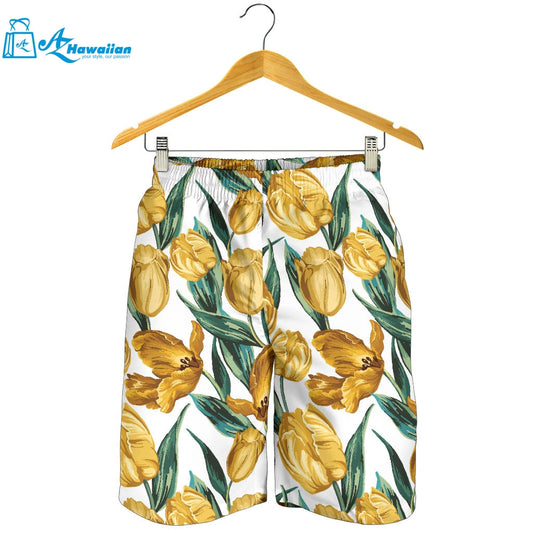 Yellow Tulips Pattern Men Shorts