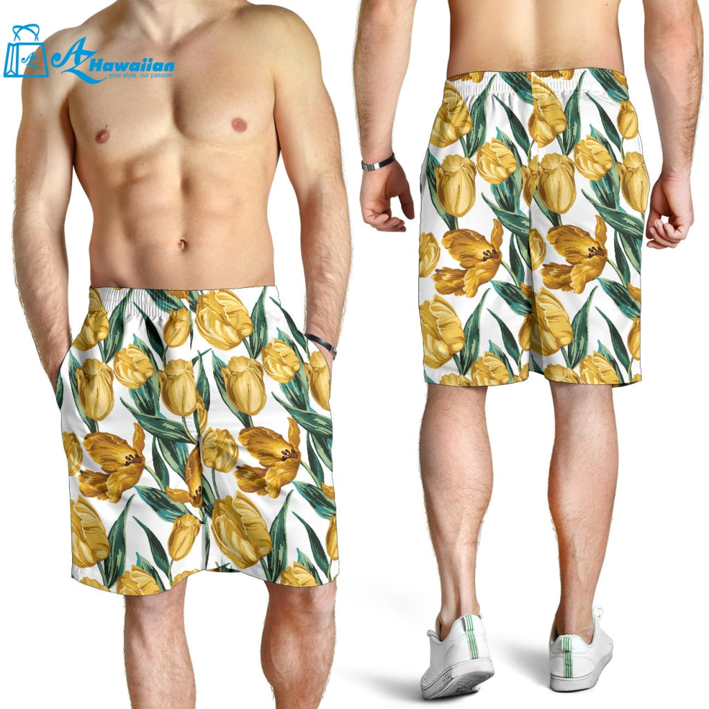 Yellow Tulips Pattern Men Shorts