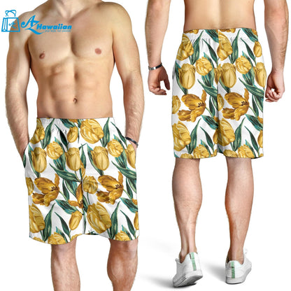 Yellow Tulips Pattern Men Shorts