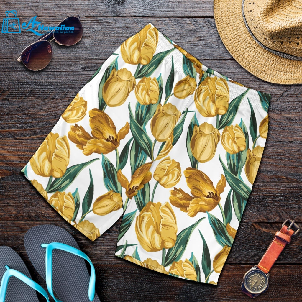 Yellow Tulips Pattern Men Shorts