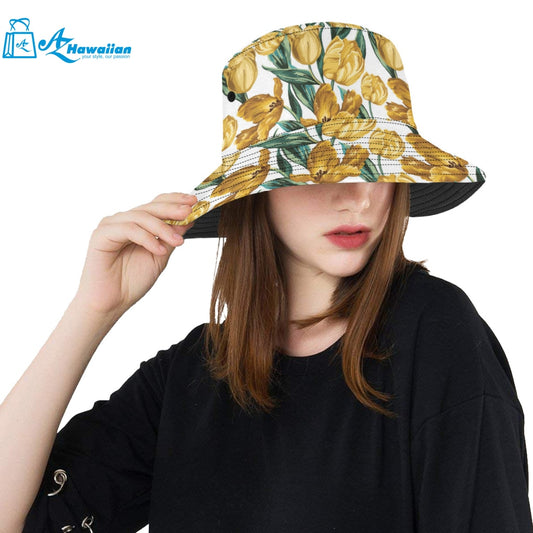 yellow tulips pattern Unisex Bucket Hat