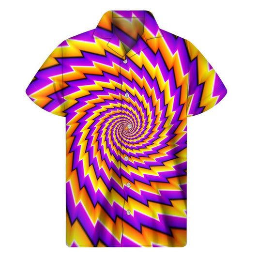 Yellow Twisted Moving Optical Illusion Mens Short Sleeve Shirt Hawaiian